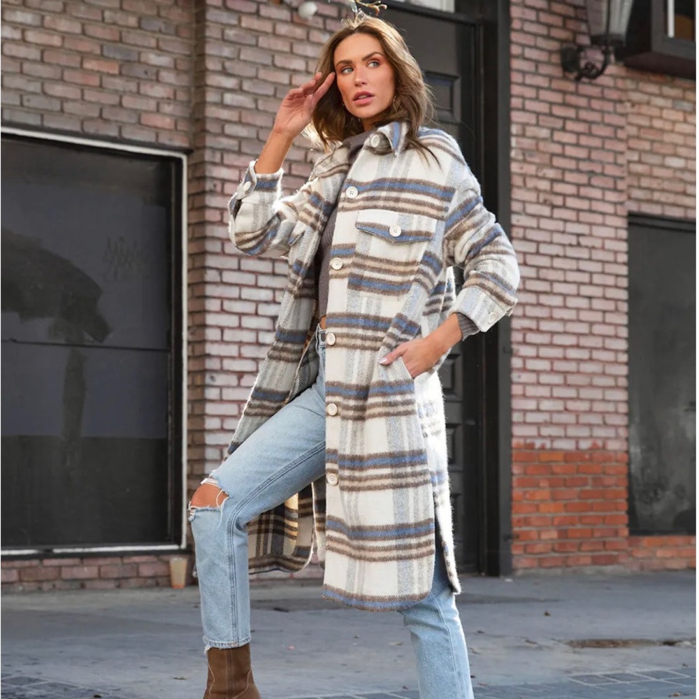 Manchester plaid coat with pocket